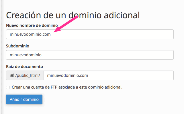 Añadir un dominio adicional en cPanel