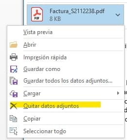 Eliminar archivos adjuntos en Outlook