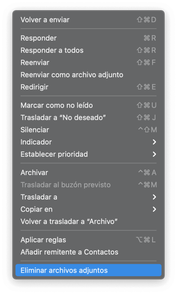 Eliminar archivos adjuntos en Mail de Mac