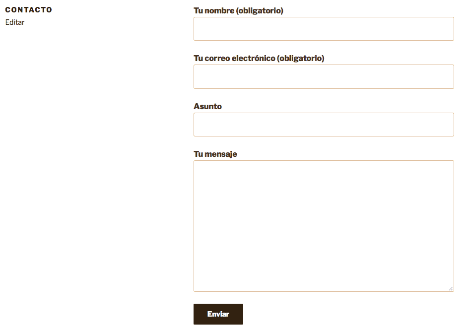 Captura de pantalla del formulario de contacto de la web