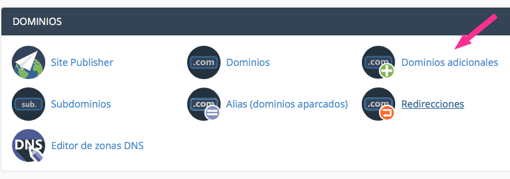 Icono de cpanel, dominios adicionales